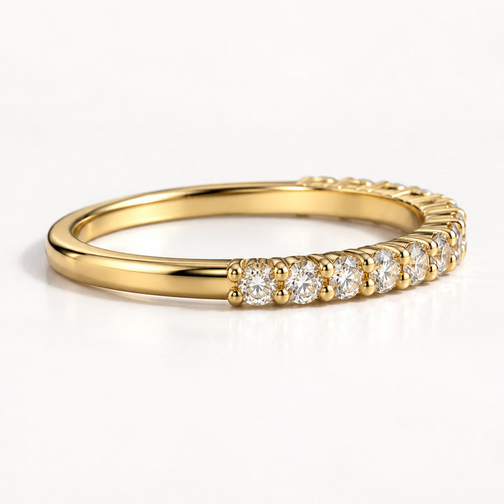 Natural diamond half-eternity ring in 14K yellow gold, side view