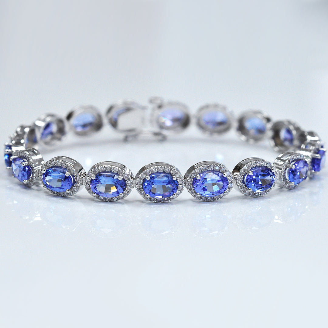 Tanzanite & Diamonds Halo white gold bracelet