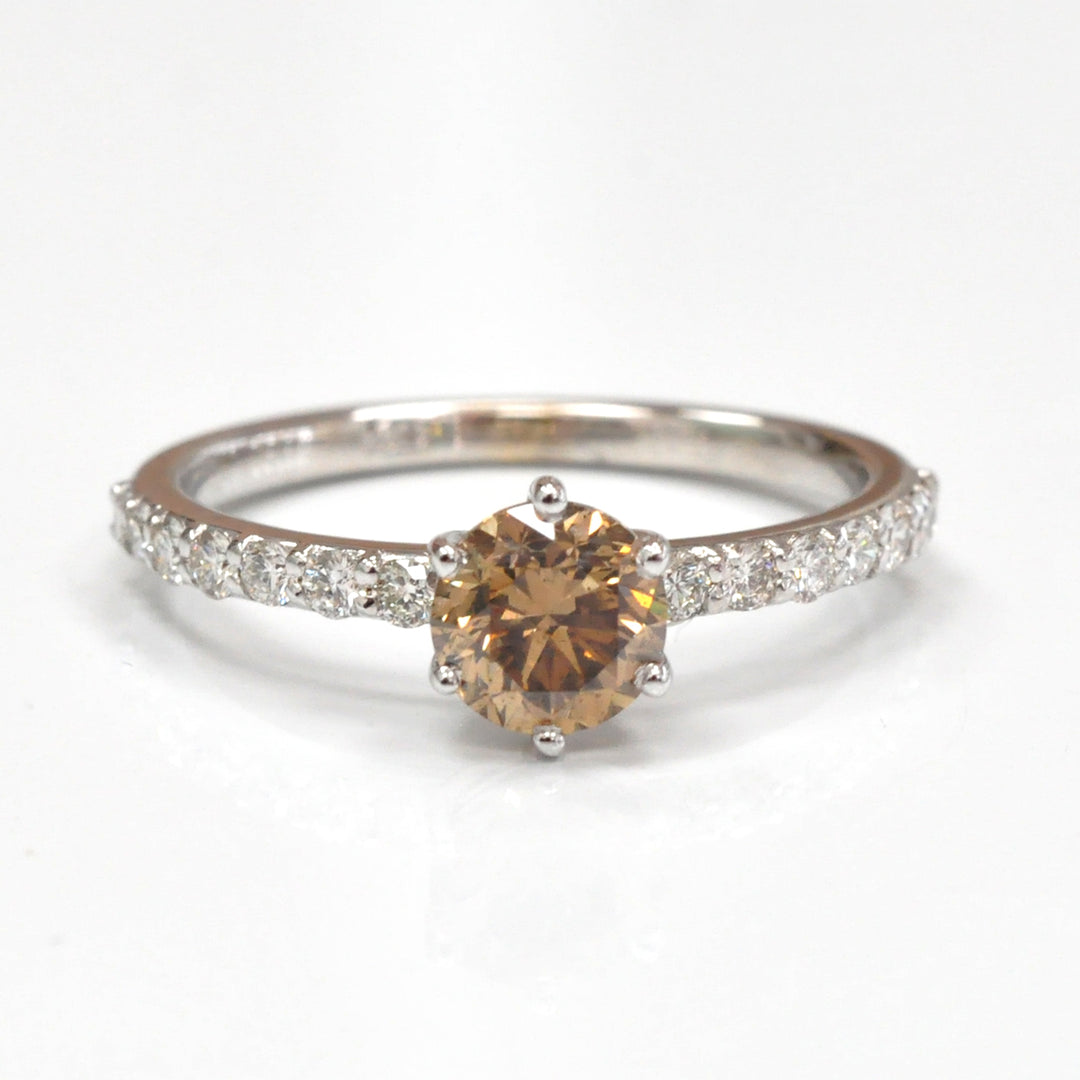 FANCY BROWN DIAMOND & WHITE side diamonds 6 prongs ring
