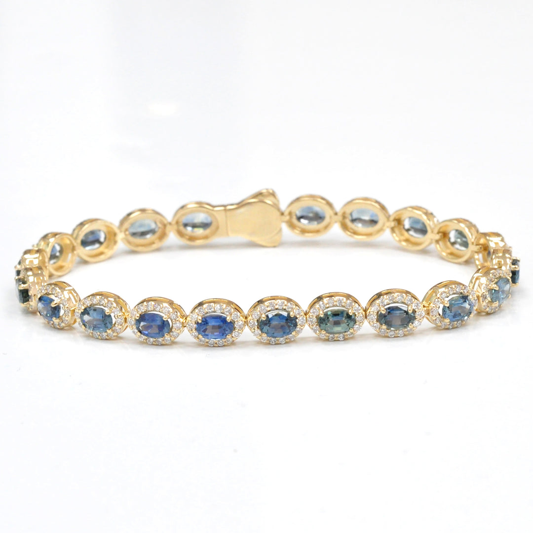 Teal SAPPHIRE & diamonds YELLOW GOLD BRACELET