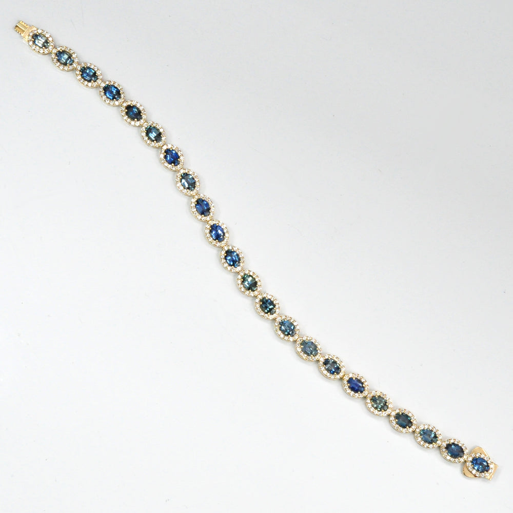 Teal SAPPHIRE & diamonds YELLOW GOLD BRACELET