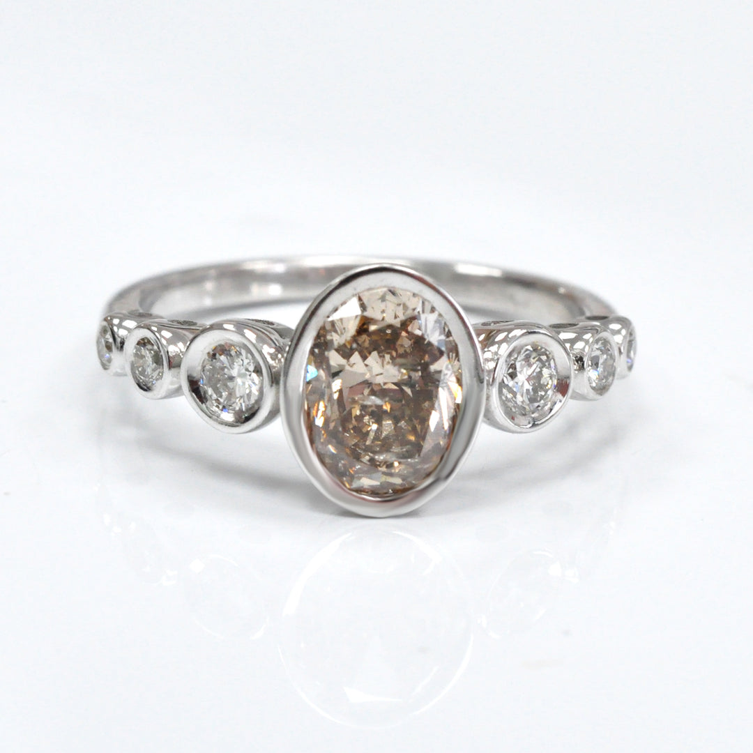 bezel set 7 stones brown & white diamonds ring