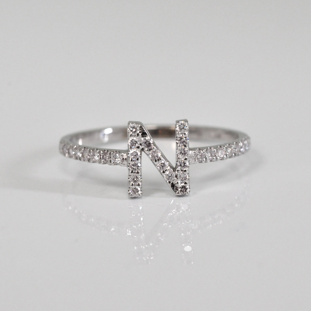white gold N Letter Diamonds Ring