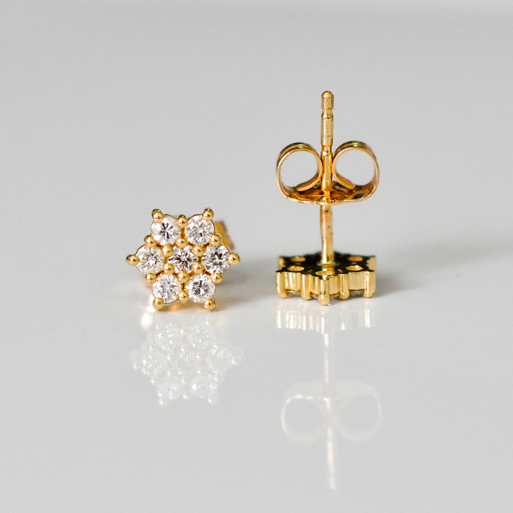YELLOW GOLD flower shape diamonds earrings