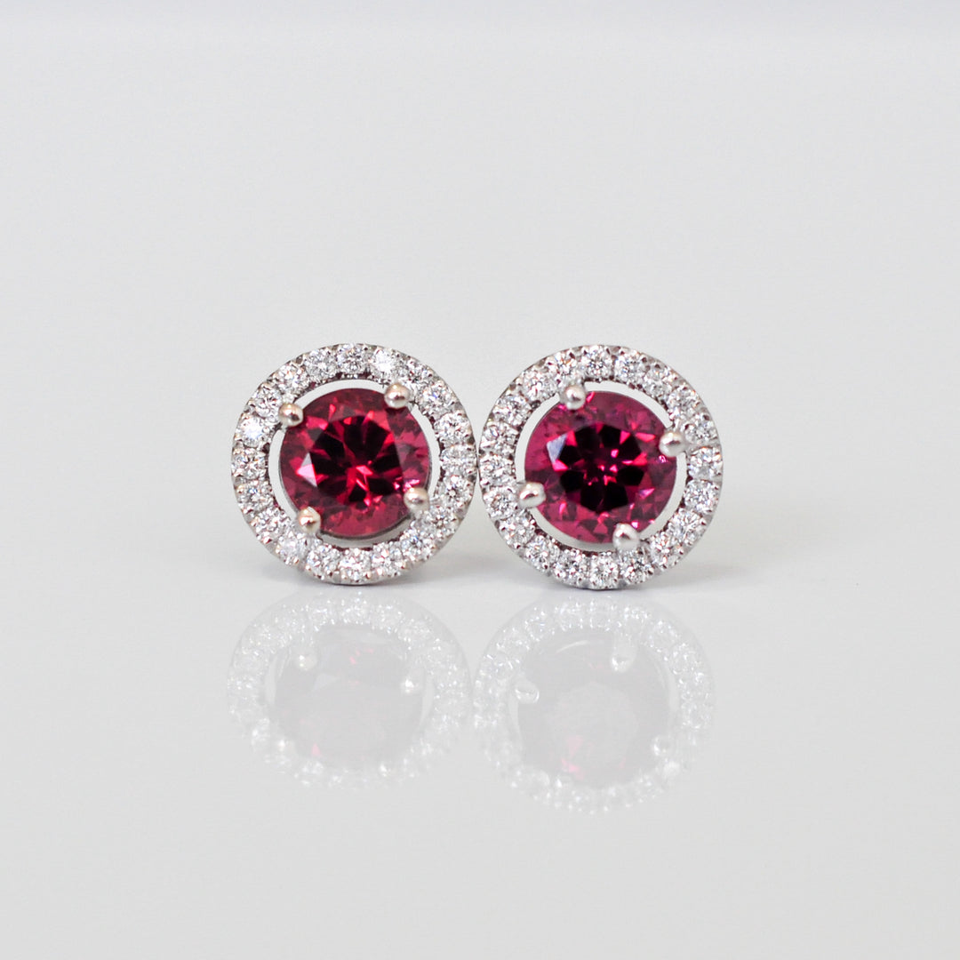 Rhodolite and Diamonds white gold halo Earrings