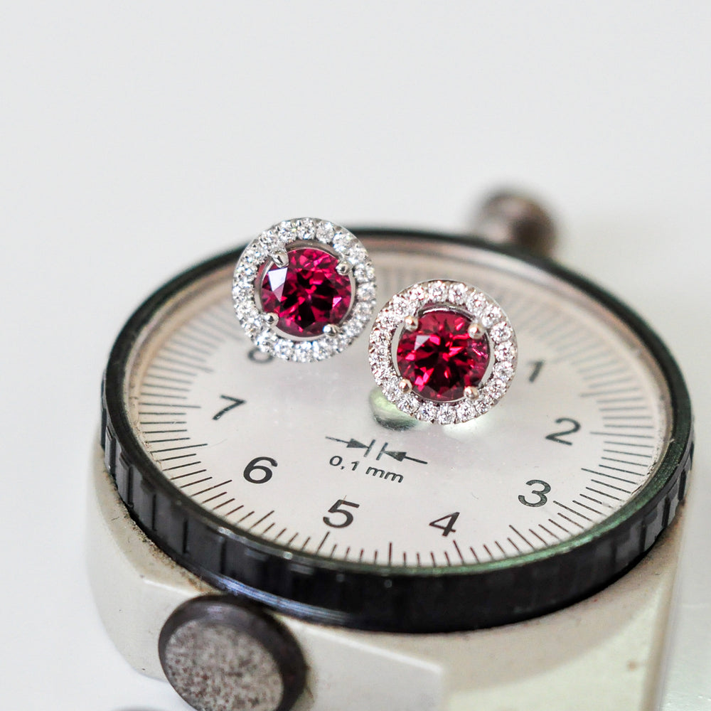 Rhodolite and Diamonds white gold halo Earrings