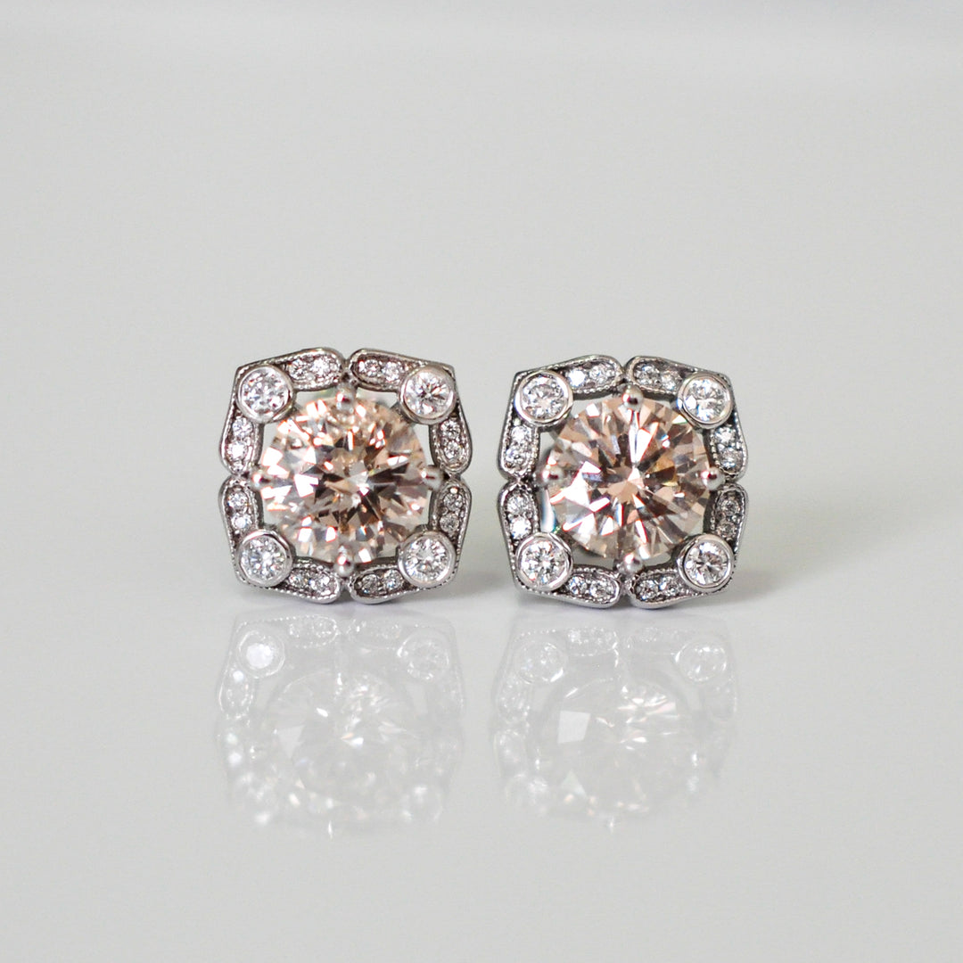 fancy brown & white diamonds vintage style Earrings