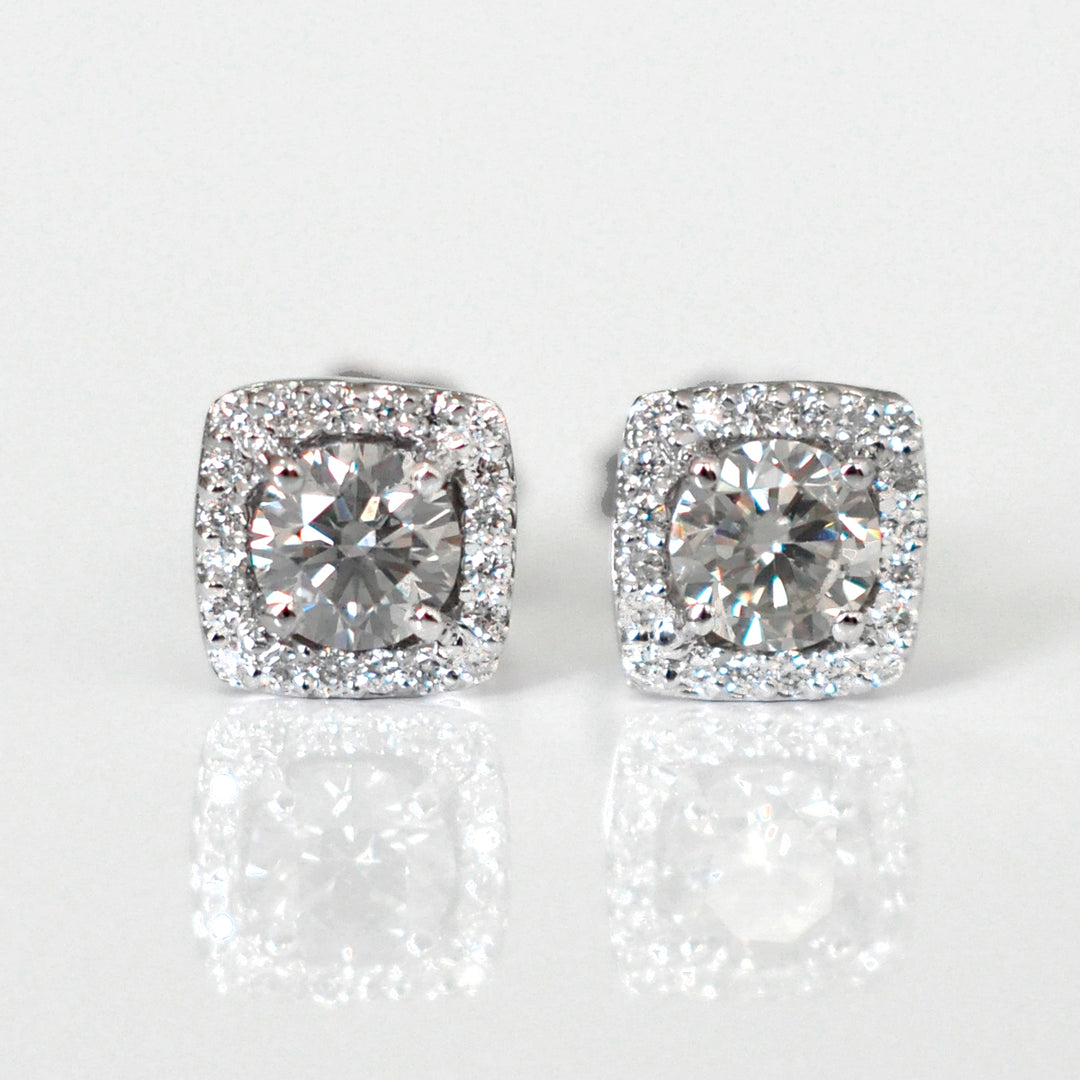 White gold white Diamonds halo Earrings