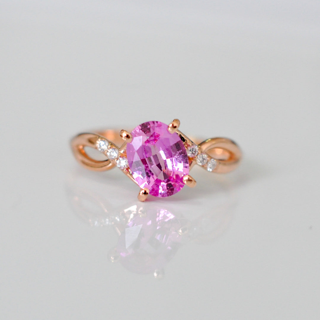 rose gold Pink Sapphire and Diamond twist style Ring