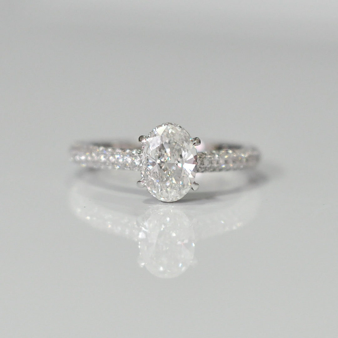 PAVE OVAL AND WHITE DIAMONDS ENGAGEMENT RING