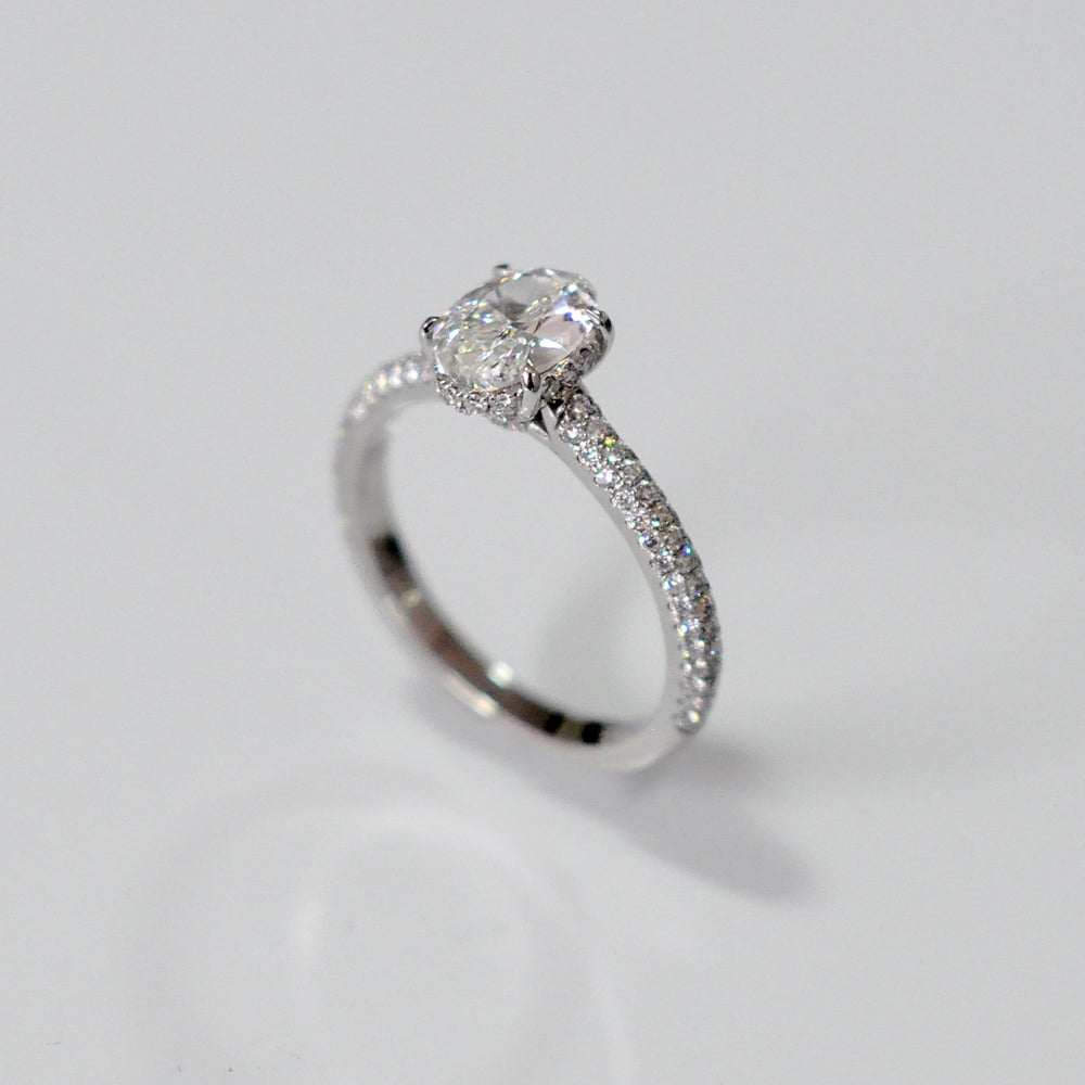 PAVE OVAL AND WHITE DIAMONDS ENGAGEMENT RING