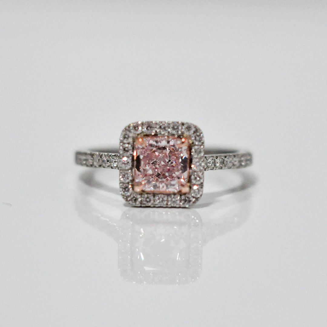 Radiant light PINK DIAMOND & WHITE DIAMONDS HALO ring
