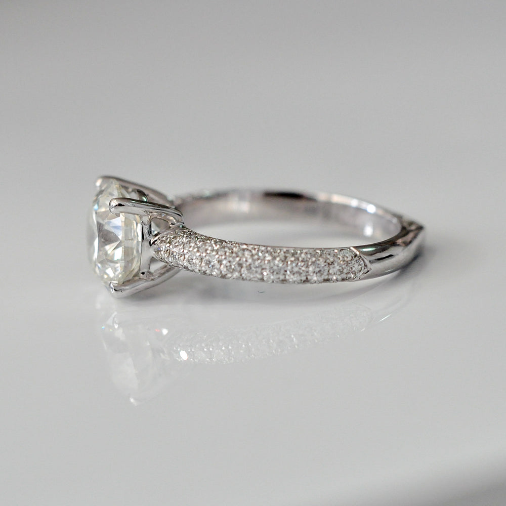 1.5 carat center diamond & 3 rows pave shank engagement ring