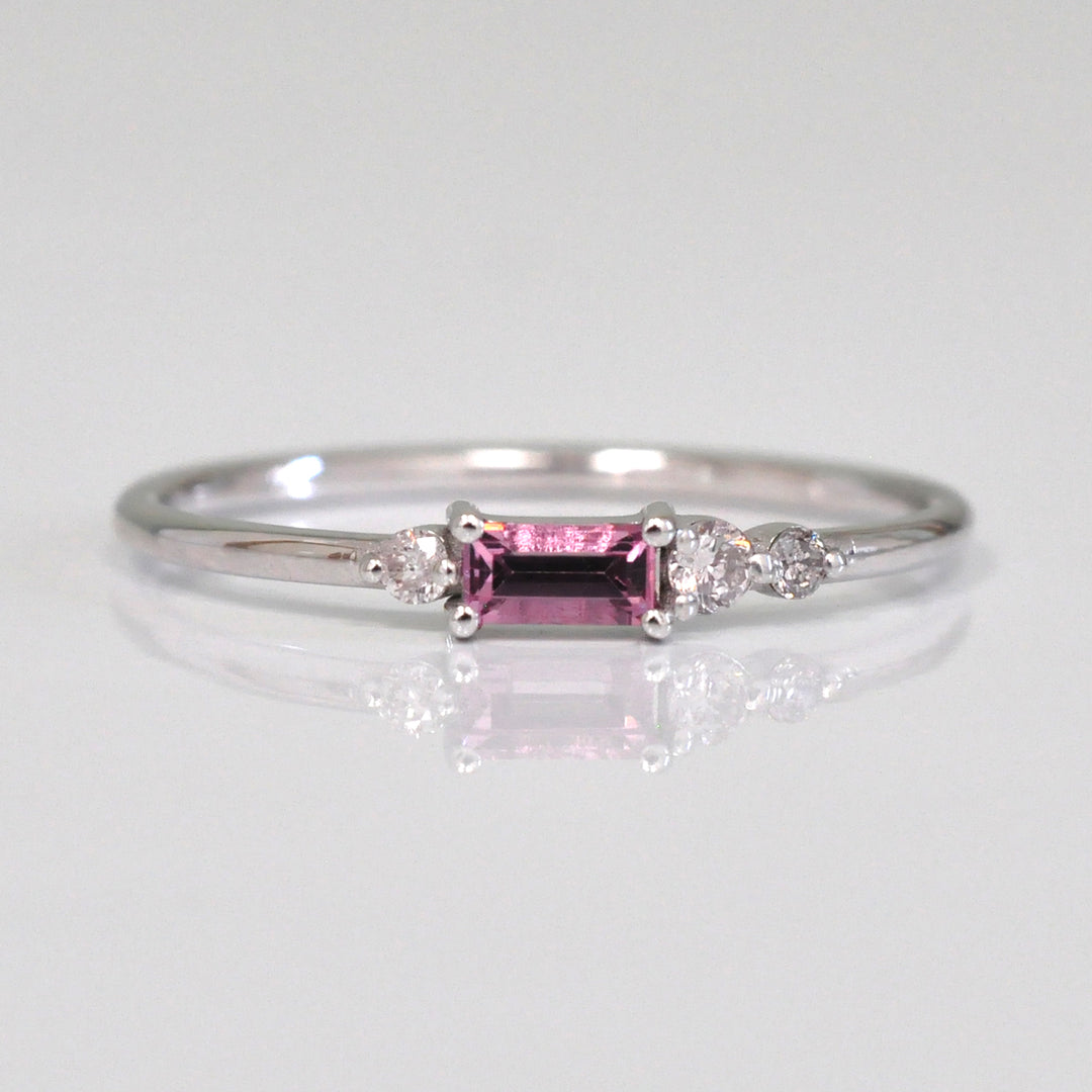 Pink Sapphire with 3 Side Diamonds Ring