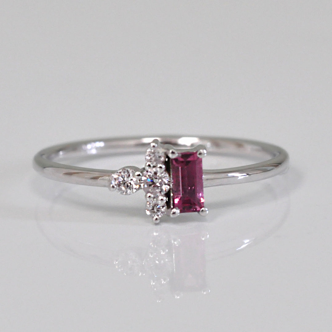 baguette Pink Sapphire and Diamond Ring
